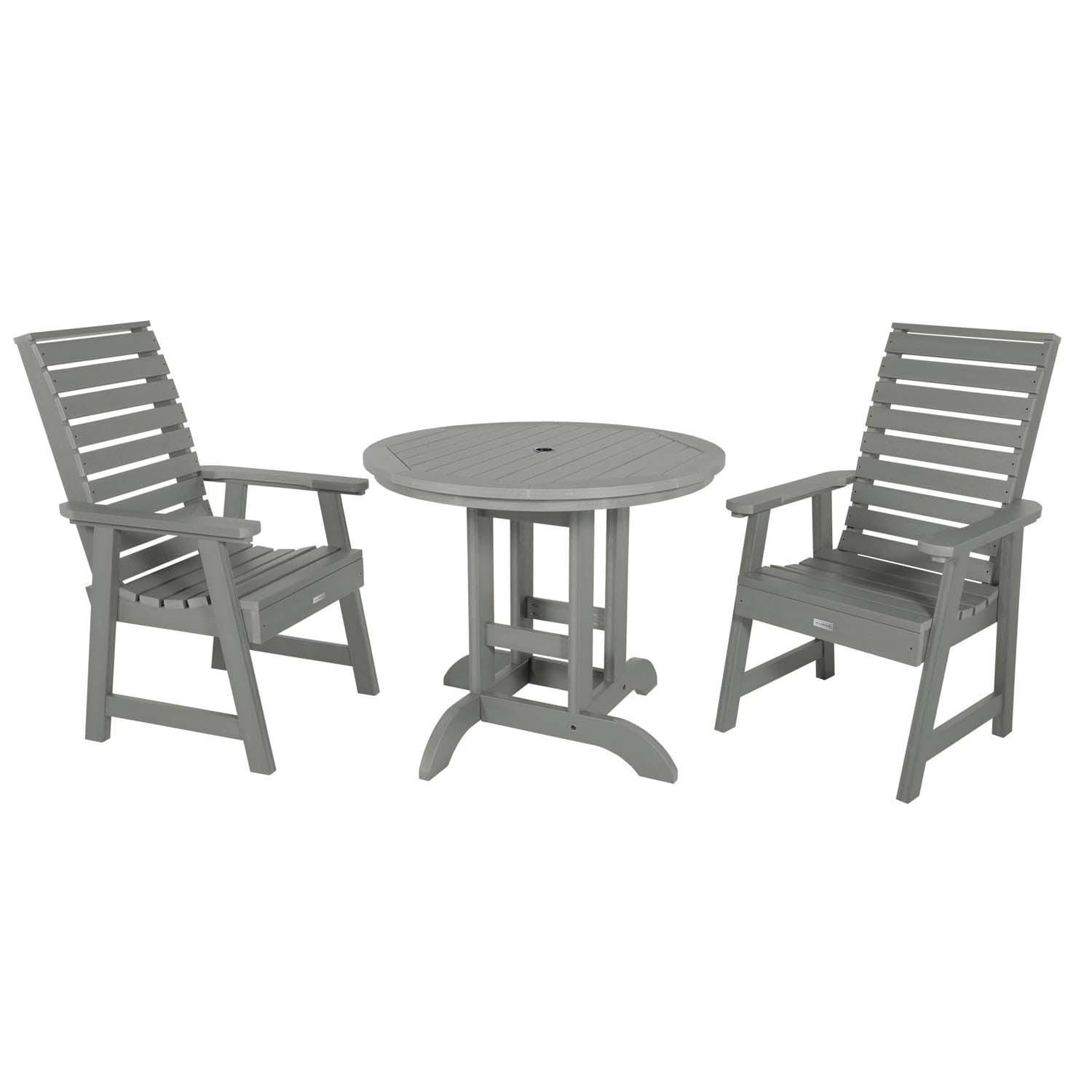 Elm Pointe 3 Pc Recycled Plastic Round Dining Set in Coastal Teak By Lakeview Outdoor Designs - White Background thumbnail
