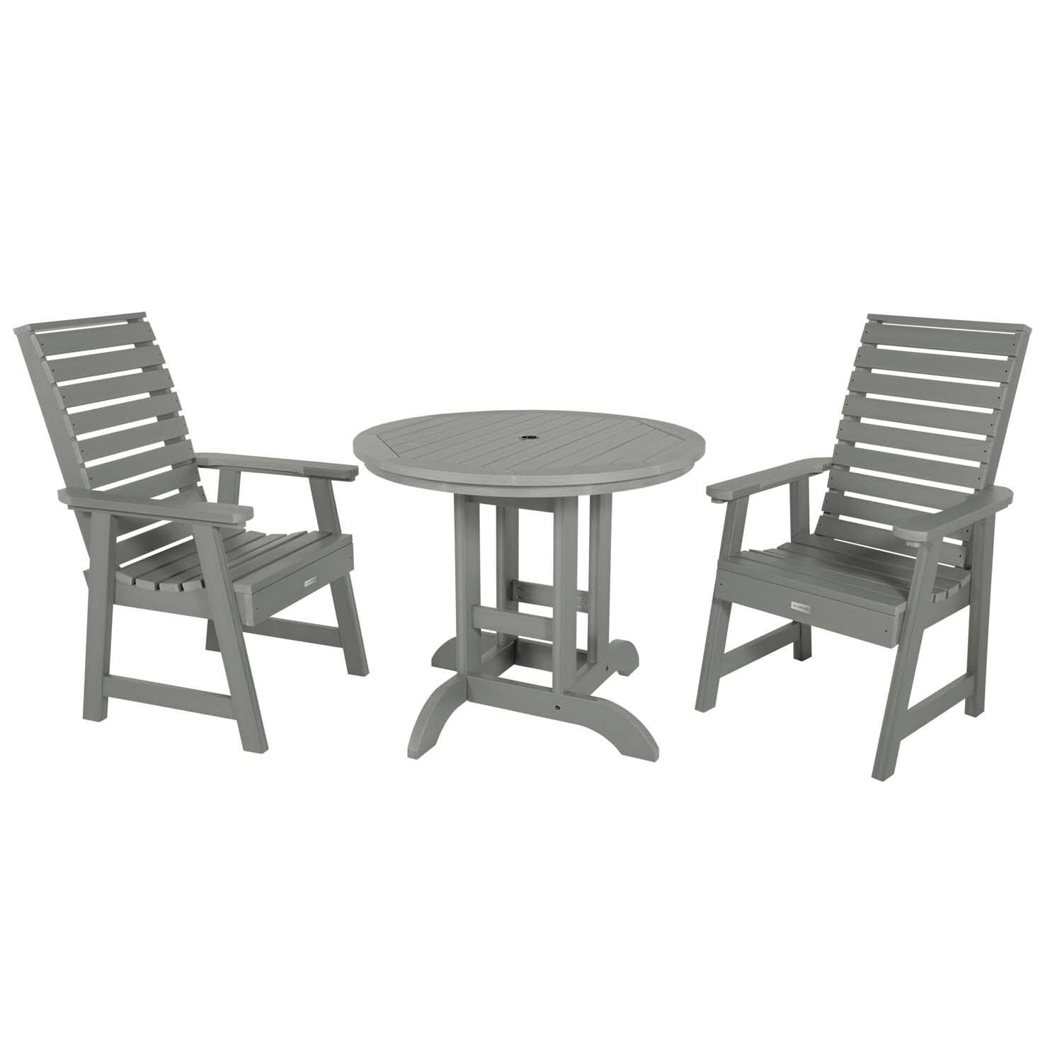 Elm Pointe 3 Pc Recycled Plastic Round Dining Set in Coastal Teak By Lakeview Outdoor Designs - White Background thumbnail