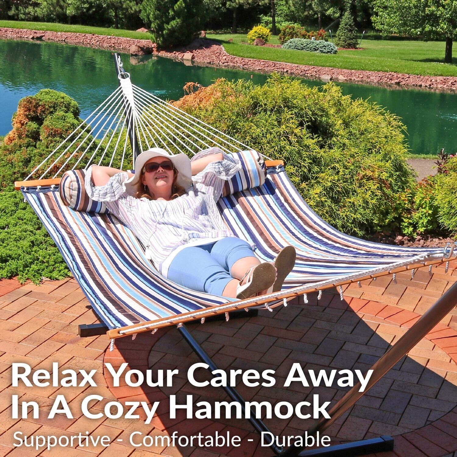 Ultimate Patio Quilted Double Hammock w/ Pillow - Ocean Isle - 100% Polyester Blend Fabric - Detail thumbnail