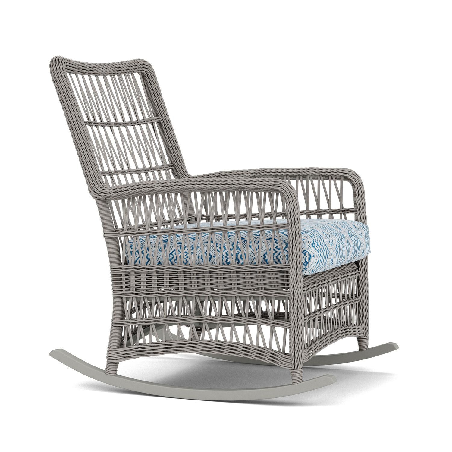 Lloyd Flanders Mackinac High Back Porch Rocker in Putty Finish with Aman Capri fabric - Right Side thumbnail