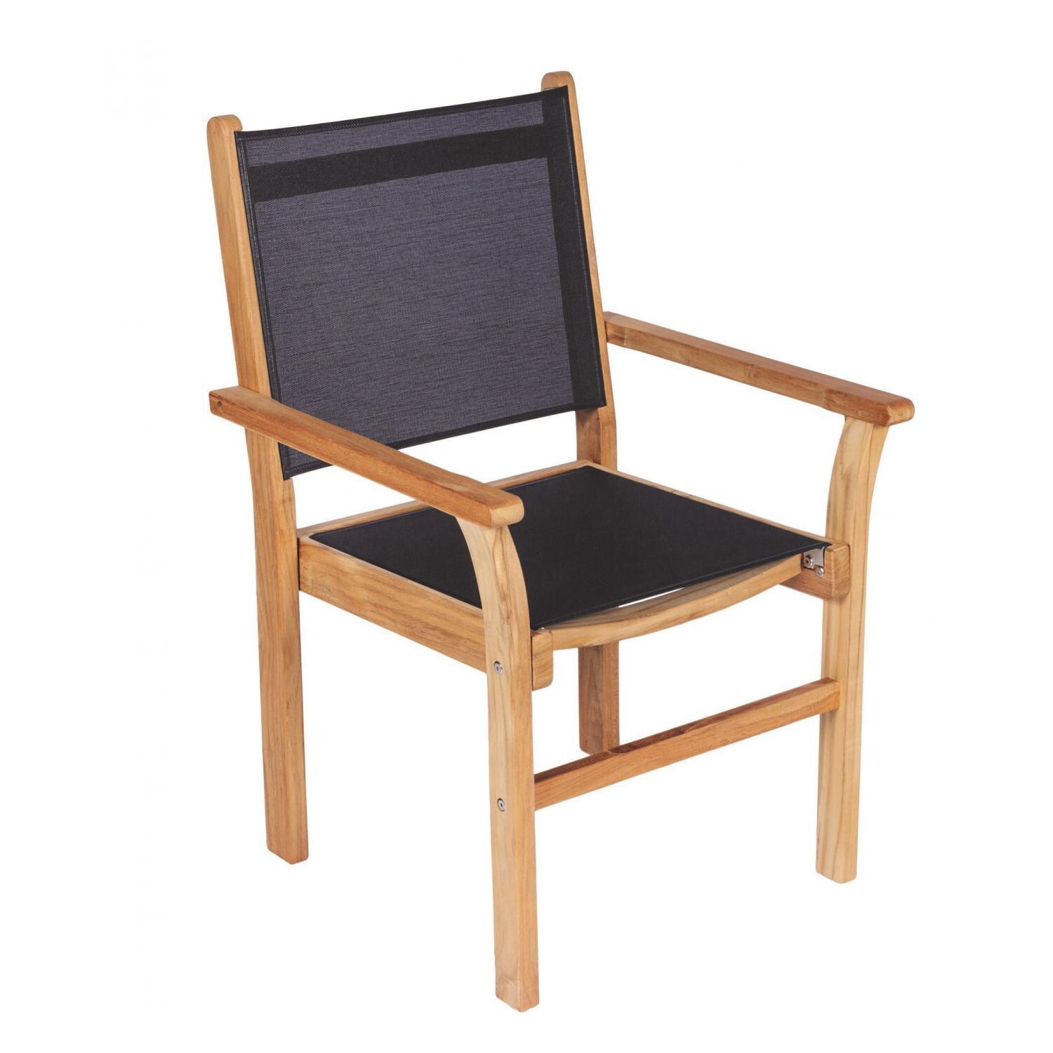 Royal Teak Collection Captiva Stacking Teak Patio Dining Arm Chair With Black Sling thumbnail
