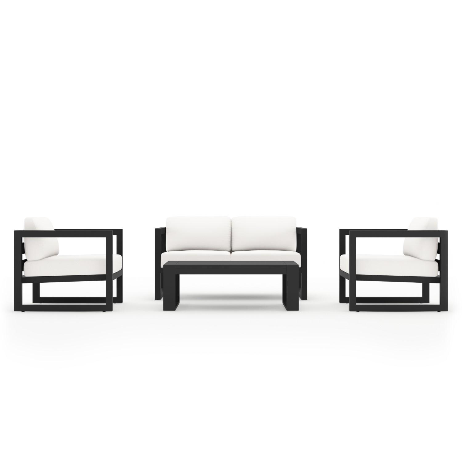 Misty Cove 4 Pc Aluminum Loveseat Set in Slate W/ Canvas Natural Cushions & Portal Coffee Table By Lakeview - Front - White Background thumbnail
