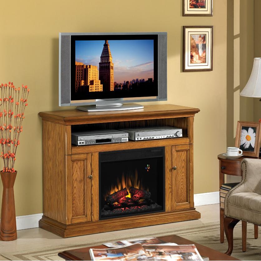 solid wood electric fireplace media console
