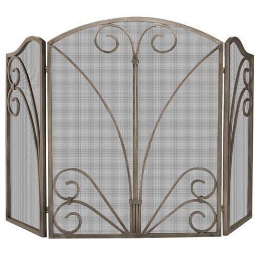 UniFlame 55-Inch 3 Fold Venetian Bronze Fireplace Screen With Decorative Scrollwork - S-1662