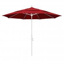 California Umbrella 11 Ft. Octagonal Aluminum Collar Tilt Patio Umbrella W/ Crank Lift & Fiberglass Ribs - Matted White Frame / Sunbrella Canvas Jockey Red Canopy