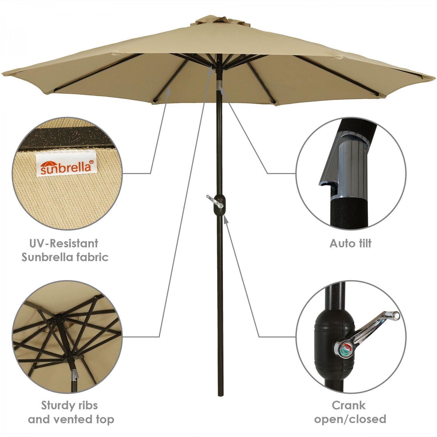 Ultimate Patio 9 Ft. Octagonal Patio Umbrella W/ Crank & Tilt - Beige - UV-Resistant Sunbrella Fabric, Sturdy Ribs, Auto Tilt, & Crank Lift thumbnail