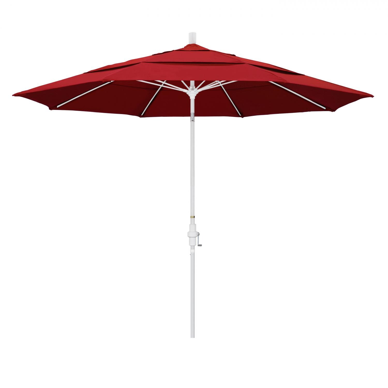 California Umbrella 11 Ft Octagonal Aluminum Collar Tilt Patio Umbrella W/ Crank Lift & Fiberglass Ribs - Matted White Frame / Sunbrella Canvas Jockey Red Canopy thumbnail