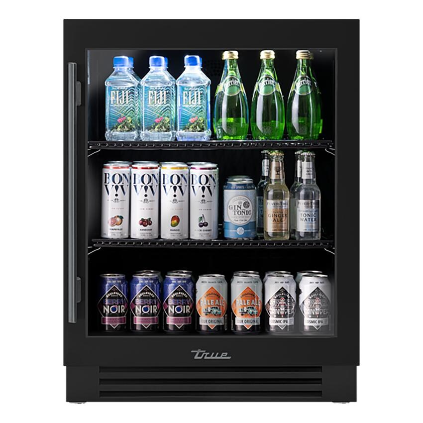 True TURADA-24-RG-A~027-H05 ADA Height 24 Inch 5 Cu. Ft. Right Hinge Glass Door Outdoor Refrigerator in Matte Black w/ Pewter Handles - White Background thumbnail