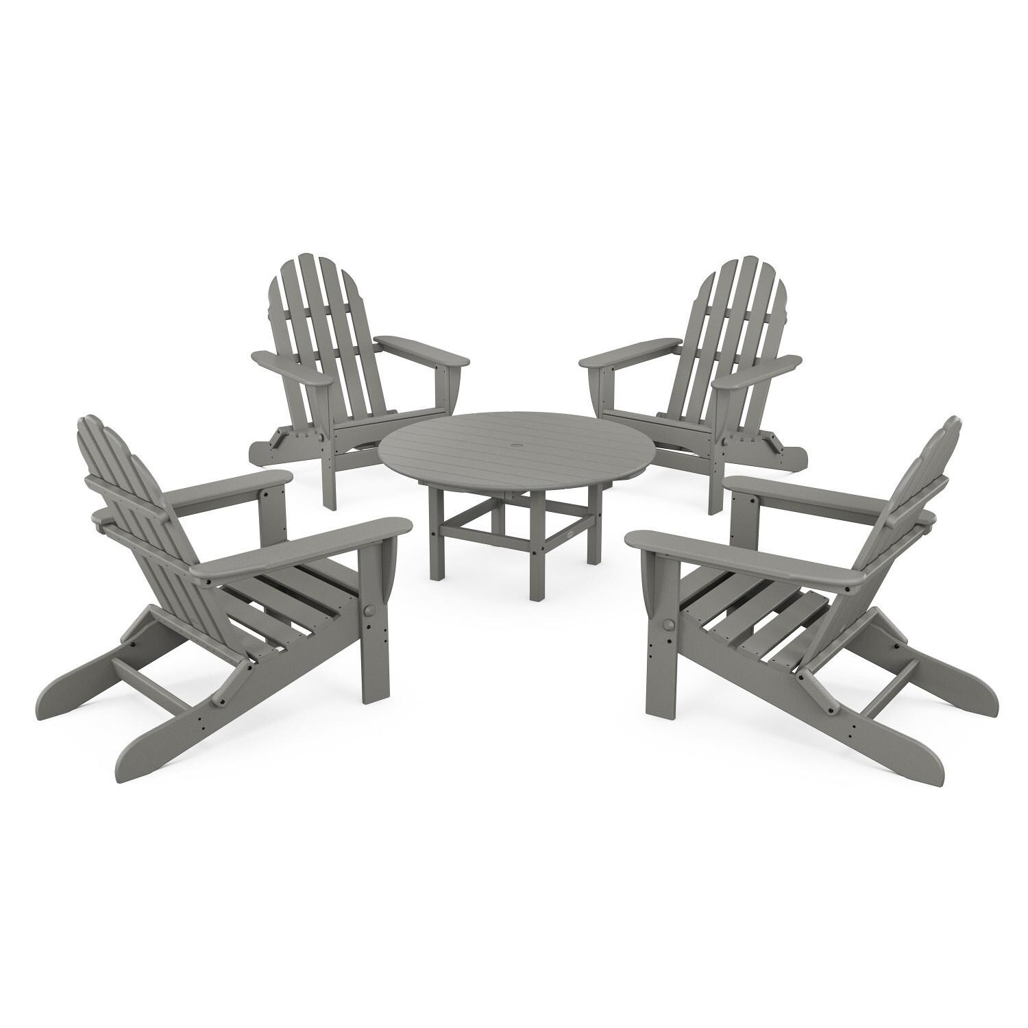 Classic Adirondack 5 Pc Recycled Plastic Seating Set w/ Folding Chairs in Slate Gray by POLYWOOD