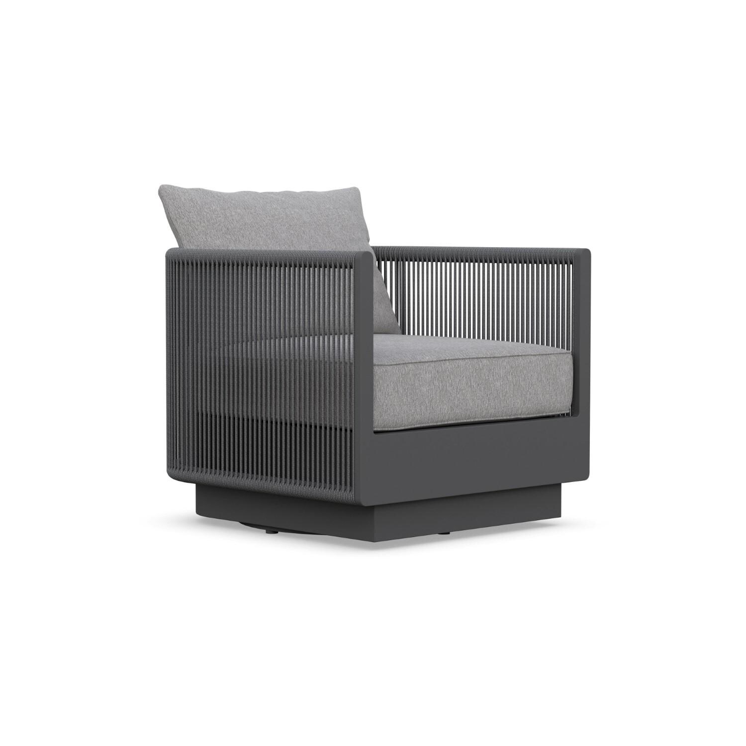 Azzurro Living POR-R07S1S-CU Porto Woven Rope Swivel Club Chair in Ash/Midnight - Angled - White Background thumbnail