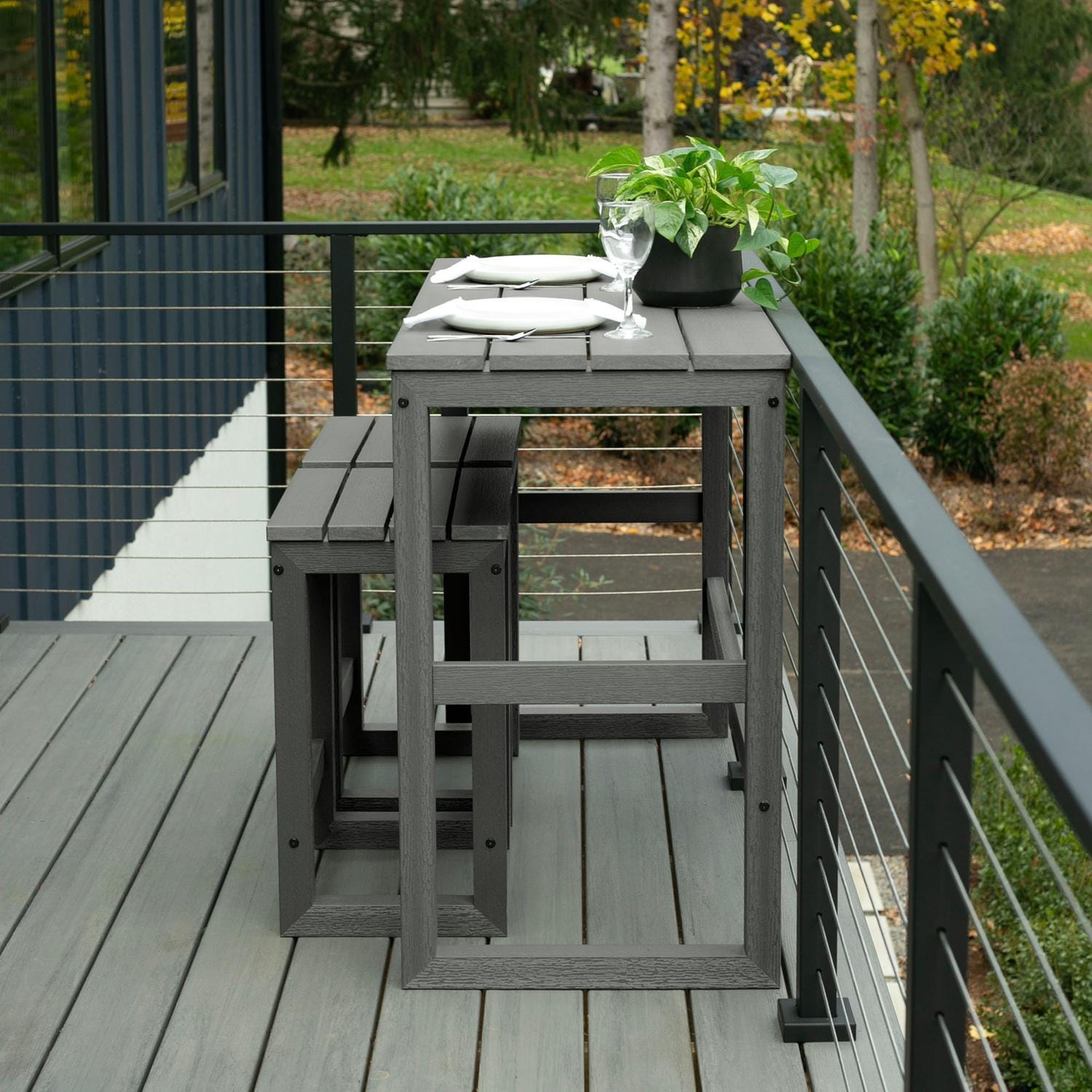 Audubon 3 Pc Recycled Plastic Counter Height Balcony Dining Bar Set in Coastal Teak by Lakeview Outdoor Designs