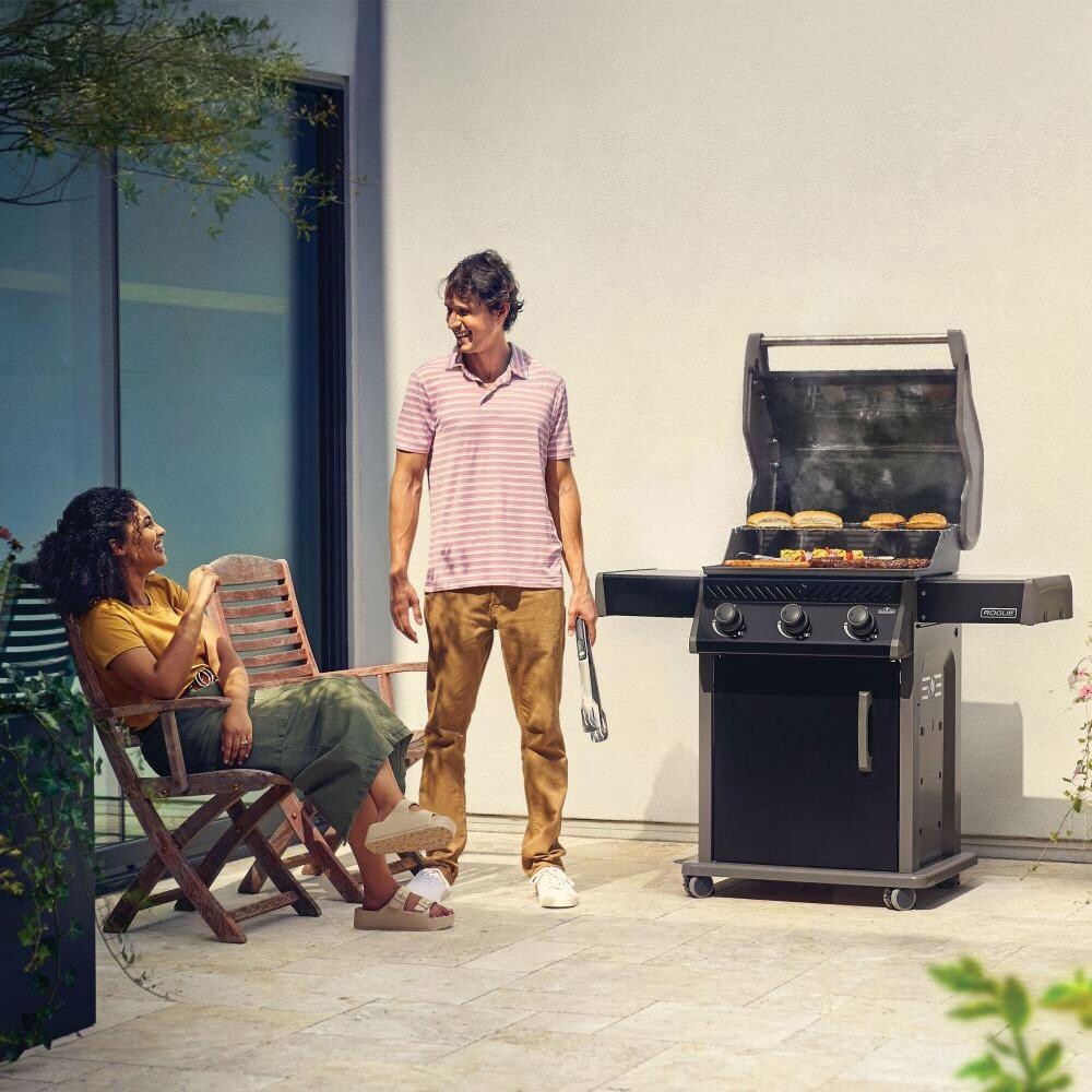 Napoleon R425NK-2 Rogue 425 3-Burner Natural Gas Grill - Black - Cooking on Patio - Lifestyle thumbnail