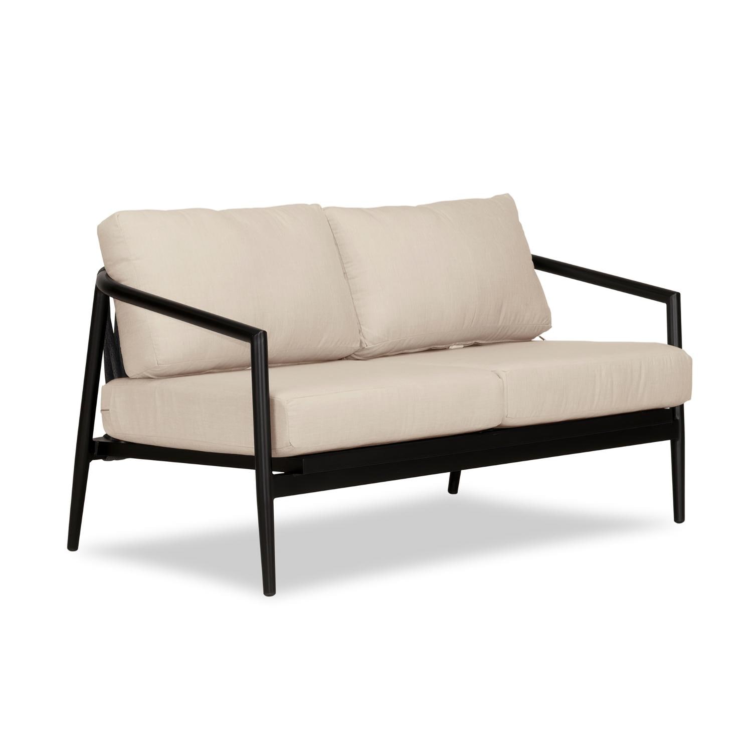Lakeview Midnight Cove 2 Person Aluminum Loveseat in Black/Carbon/Canvas Flax - Angled - White Background thumbnail