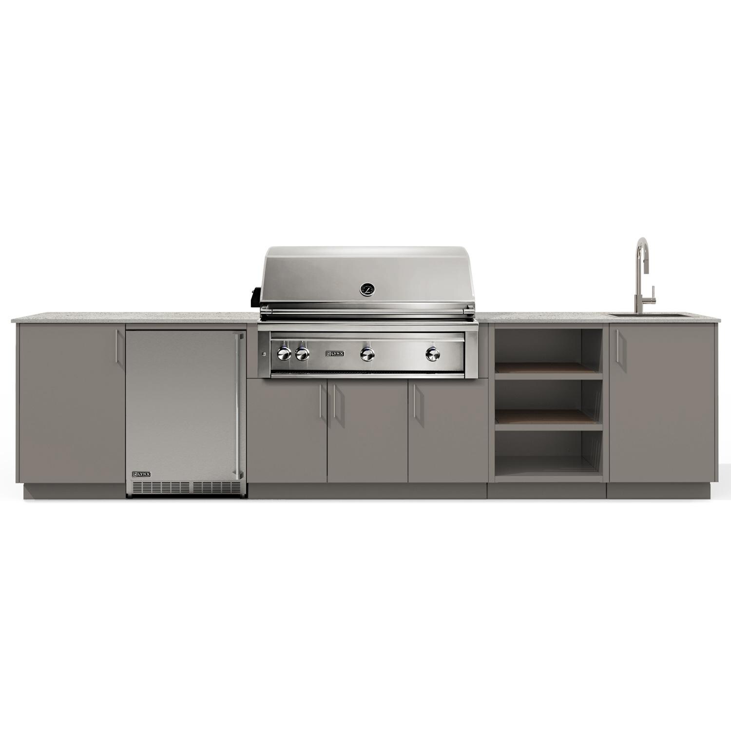 Urban Bonfire Breeze 42 Outdoor Kitchen w/ Lynx Natural Gas Grill, Sink, Refrigerator, Keon Dekton Countertop & Clay Finish - B-Breeze-42-Lynx-Keon-Clay