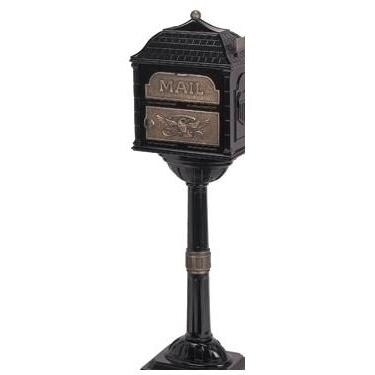 Classic Series Locking Mailbox W/ Pedestal Black W/ Antique Bronze