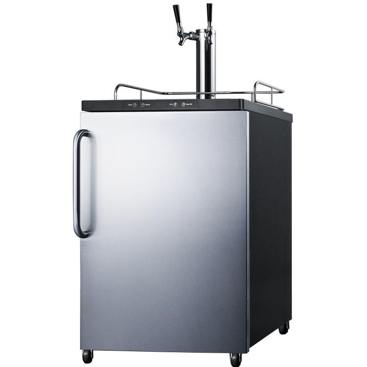 Summit 5.6 Cu. Ft. Freestanding Double Tap Beer Dispenser / Kegerator With Towel Bar Handle - SBC635MSSTBTWIN - Angle View thumbnail
