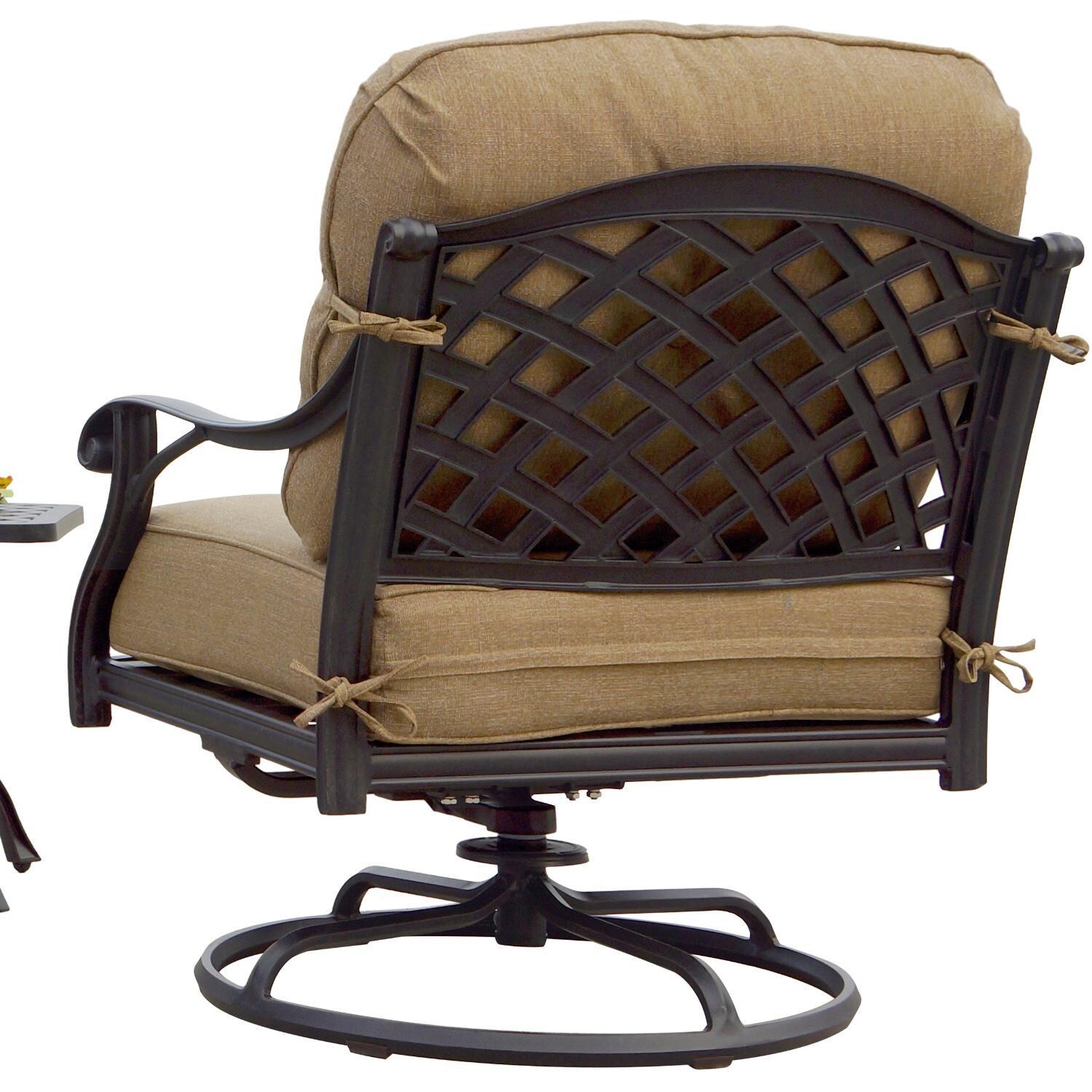 Darlee Nassau 4-Piece Patio Sofa Conversation Set (with 2 Swivel Rocker Club Chairs) with Cushions and 31 X 46 Inch Oval Coffee Table - Chair Back - White Background thumbnail