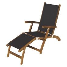 Steamer Teak Patio Chaise Lounge W/ Black Sling By Royal Teak Collection