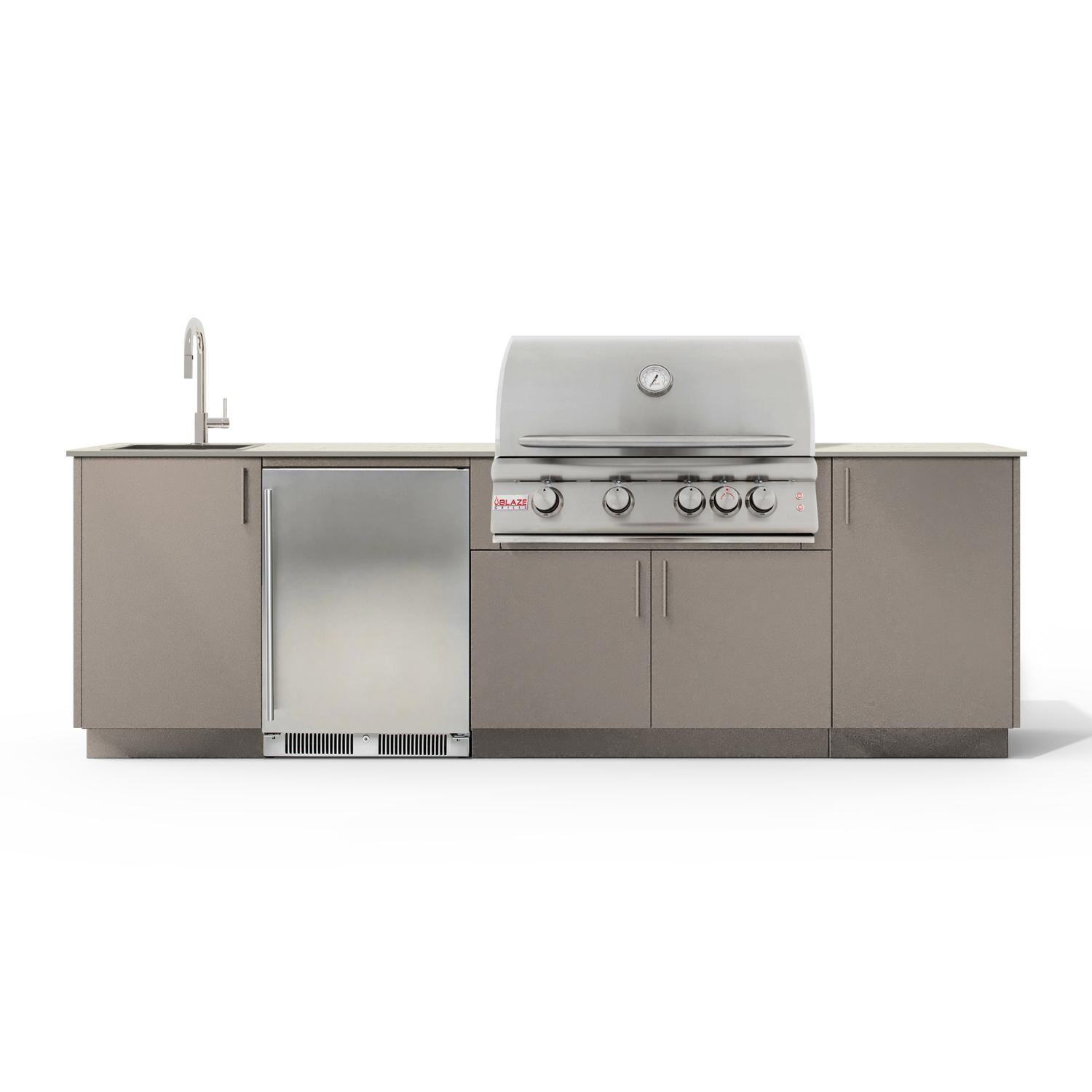 Urban Bonfire B-Dew-32-Blaze-Danae-Clay Dew 32 Outdoor Kitchen w/ Blaze Premium LTE Propane Grill, Sink, Refrigerator, Danae Countertop & Clay Finish - White Background thumbnail