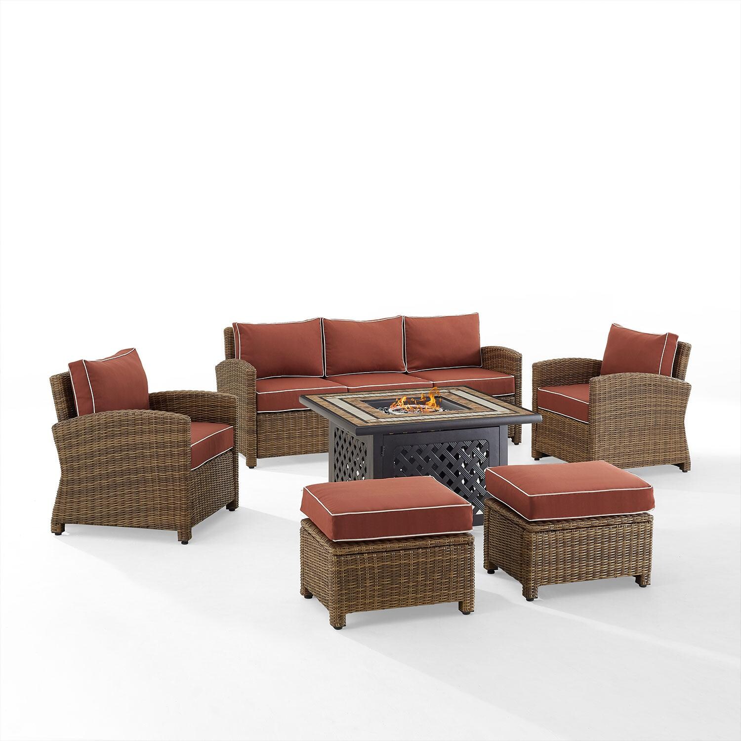 Ultimate Patio UP-92417WB-SG 6Pc Wicker Outdoor Sofa Set W/ Fire Table in Sangria - Display - White Background thumbnail