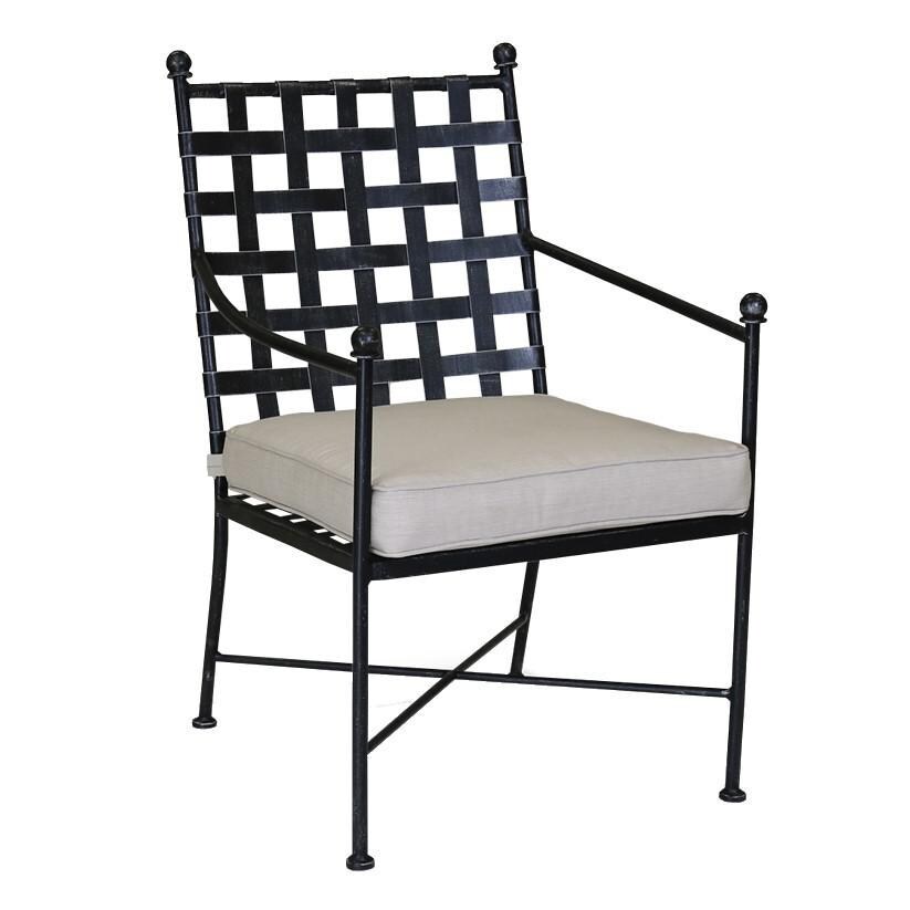 Sunset West 3201-1-5492 Provence Wrought Iron Patio Dining Arm Chair W/ Sunbrella Canvas Flax Cushion thumbnail