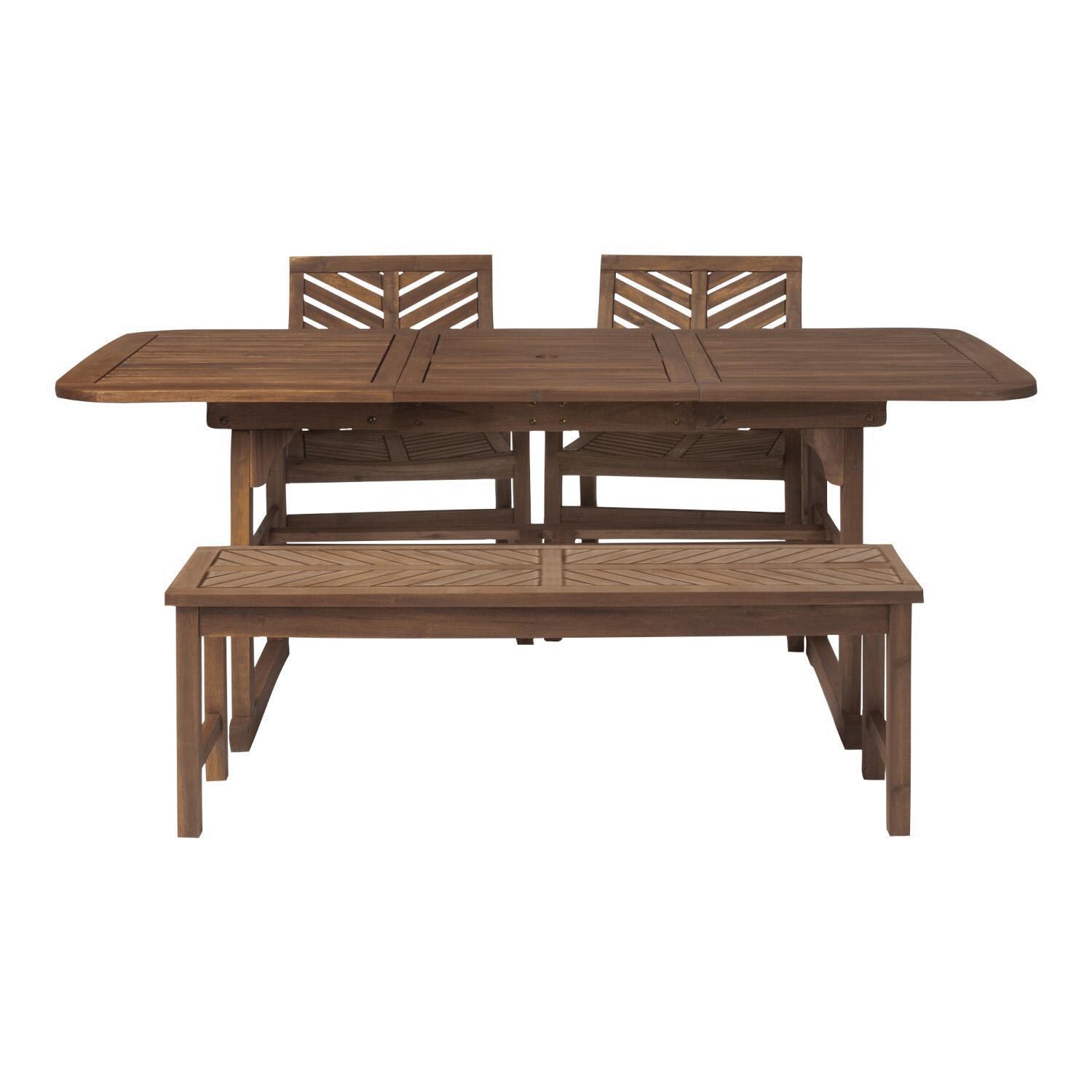 Ultimate Patio Wishlake 4 Piece Acacia Patio Dining Set W/ 55-79 X 35 Inch Extension Rectangular Table - Dark Brown - Front View thumbnail