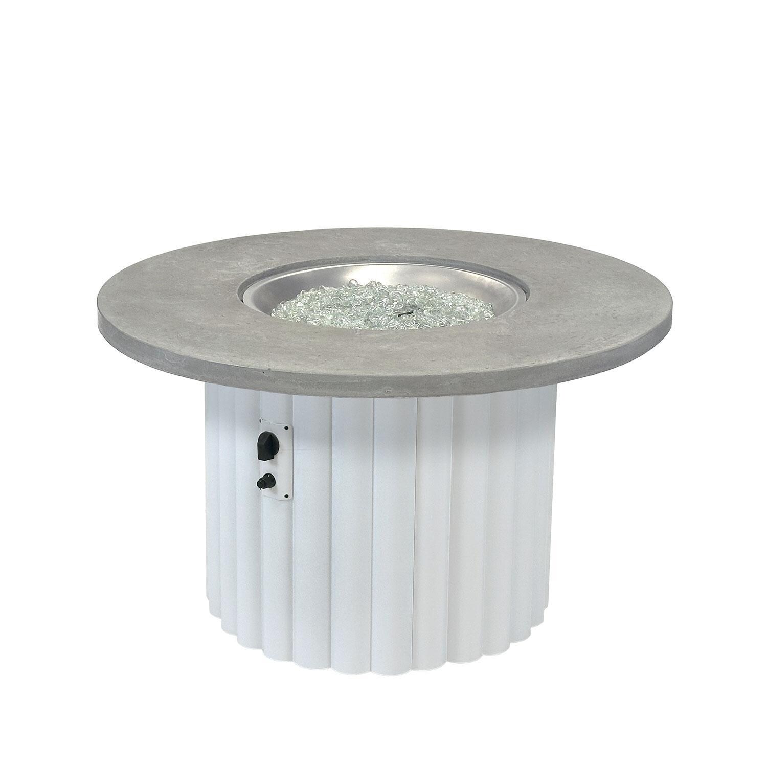 Reverie 42-in Round Aluminum Natural Gas Fire Pit Table in Relic Grey Supercast Table Top & White Base (Ships Propane w/ Conversion Kit) by The Outdoor GreatRoom Company