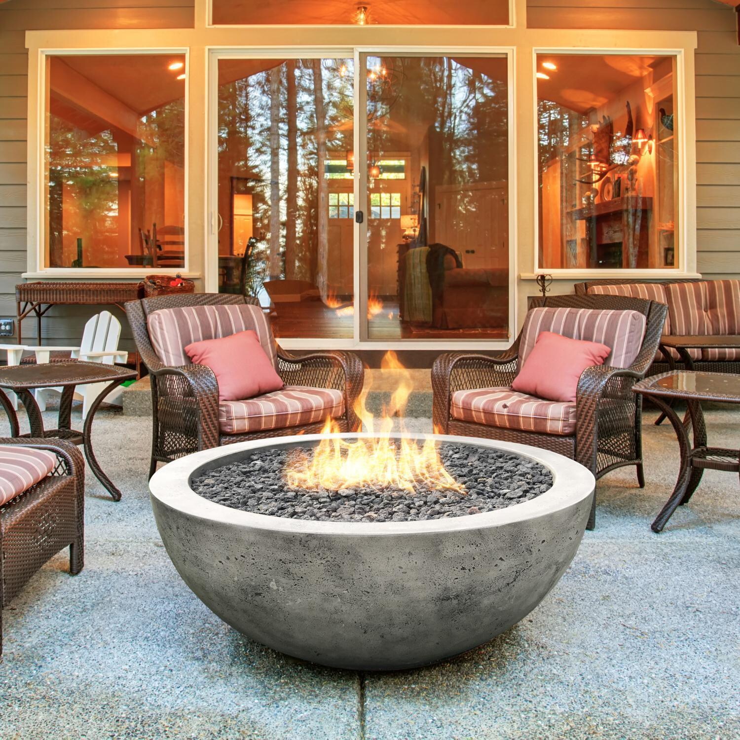 Moderno 5 36-in Round GFRC Propane Fire Bowl in Pewter by Prism Hardscapes