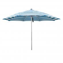 California Umbrella Allure Series 11 Ft Octagonal Stainless Steel Patio Umbrella W/ Pulley Lift, Fiberglass Ribs & Double Vent - Sunbrella Cabana Regatta Canopy