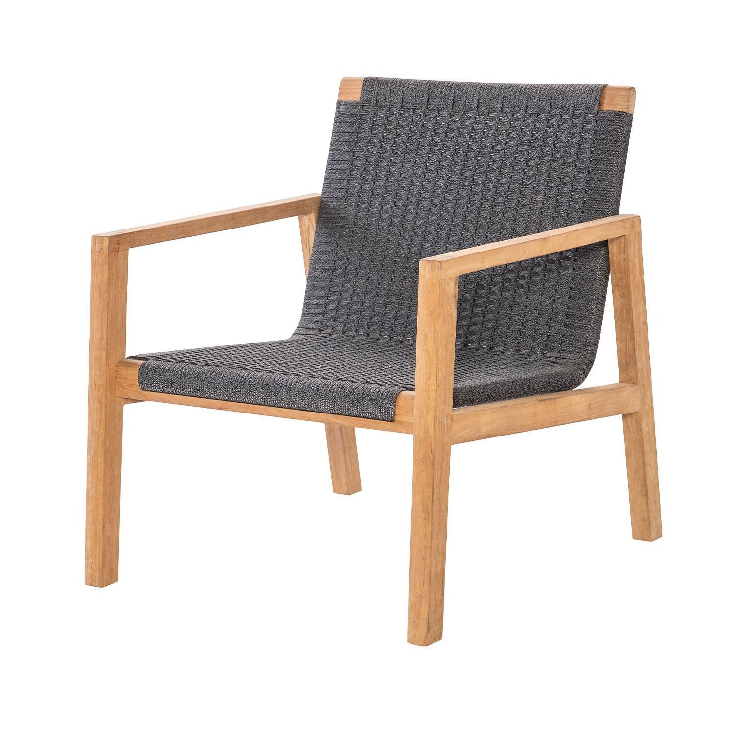 Admiral Rope Club Chair in Charcoal Grey by Royal Teak Collection - Left Angle - White Background thumbnail
