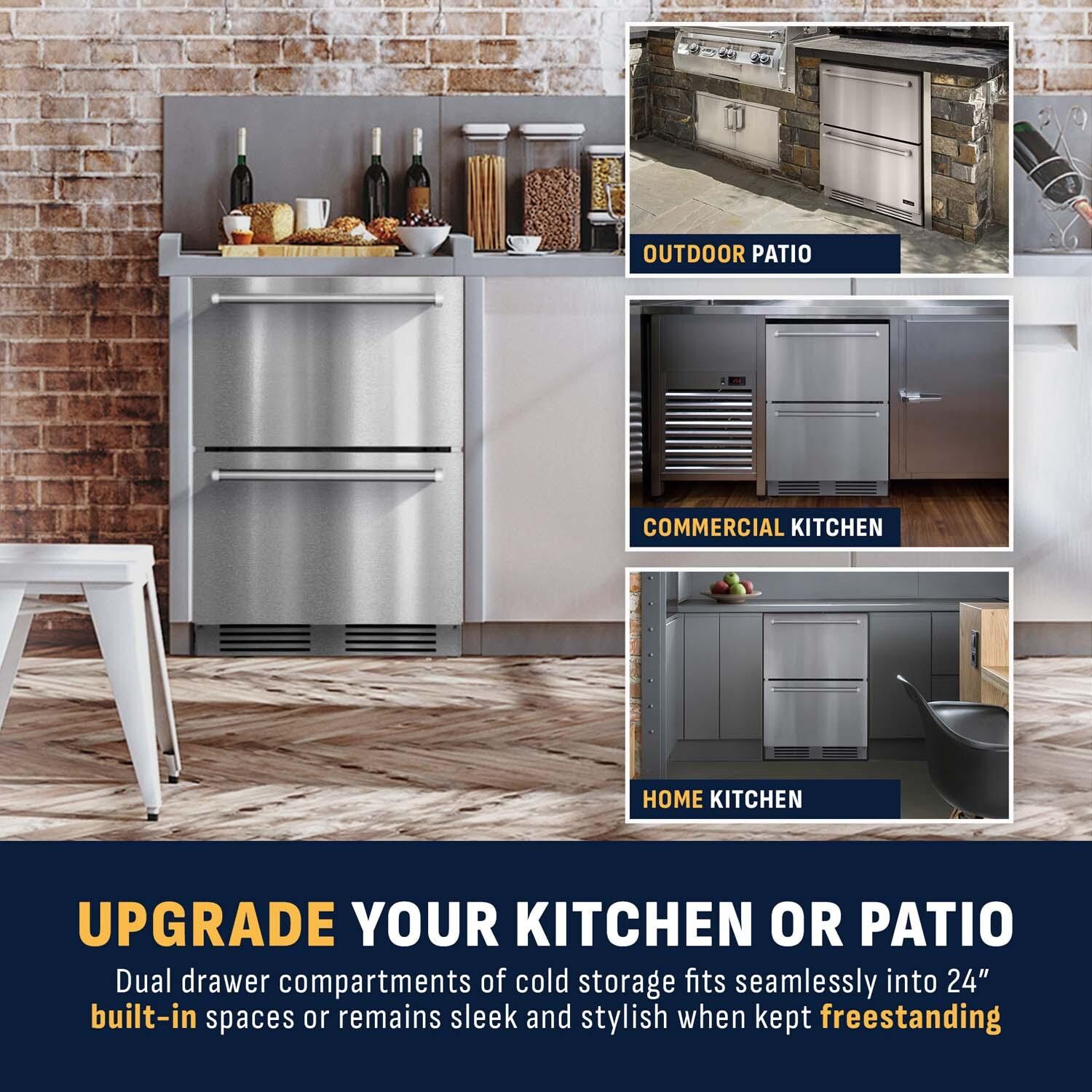 NewAir NOF110SSD0 24 Inch 4.1 Cu. Ft. Dual Drawer Commercial Built-In Outdoor Refrigerator & Freezer - Installed Outdoors - Lifestyle thumbnail