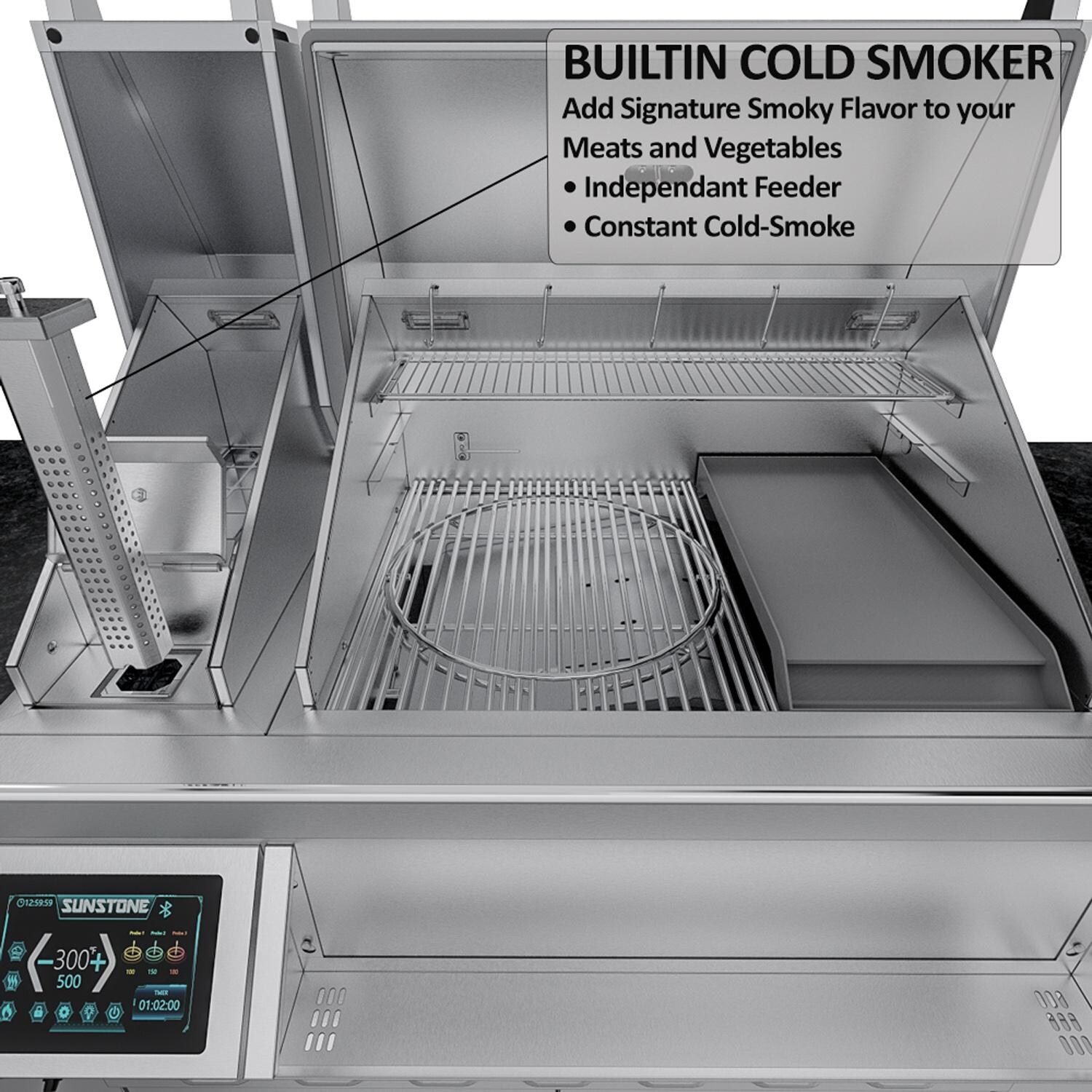 Sunstone Grills SCPCYPRESS11.6-LP Cypress 11 1/2 Ft Outdoor Kitchen Island w/ Propane Grill & Side Burner, Sink, Refrigerator, Door & Drawer - Built-in Cold Smoker - Detail thumbnail