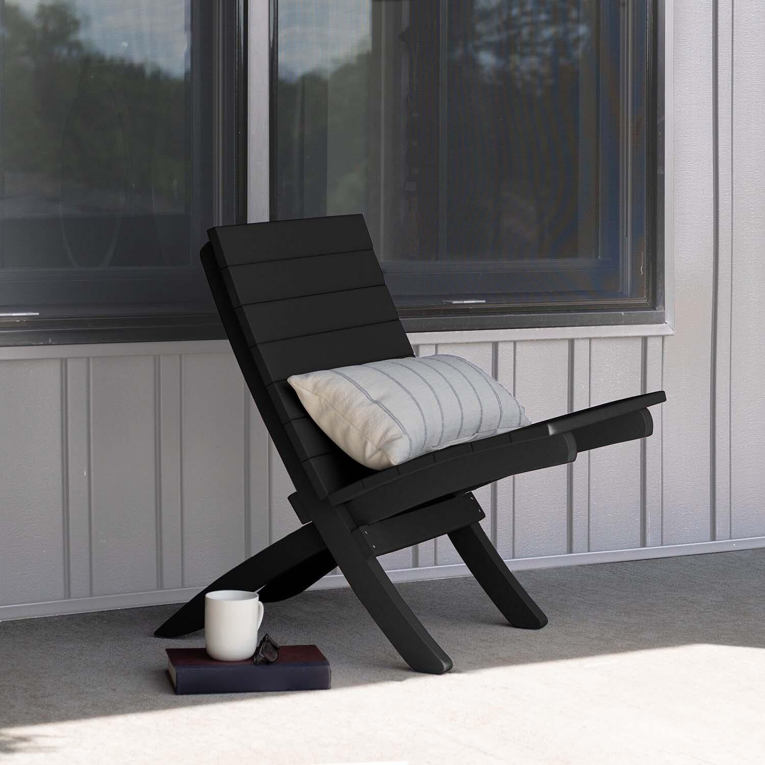 Hazel Cove Recycled Plastic Folding & Stacking Dining Side Chair in Black Sand by Lakeview Outdoor Designs - Pillow Not Included - Lifestyle thumbnail