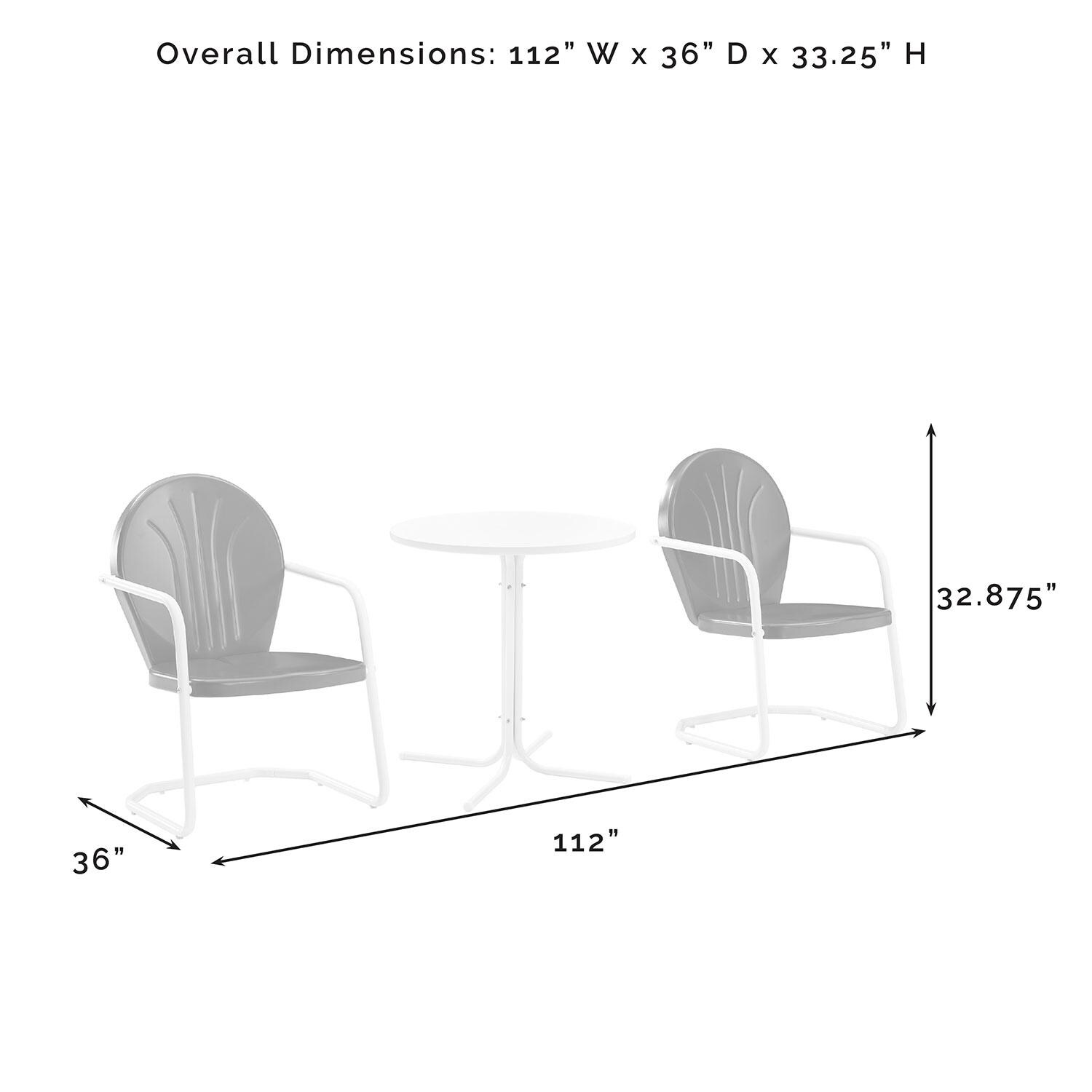 Ultimate Patio UP-32241BL 3Pc Retro Outdoor Bistro Set in Sky Blue - Overall Dimensions - Diagram thumbnail