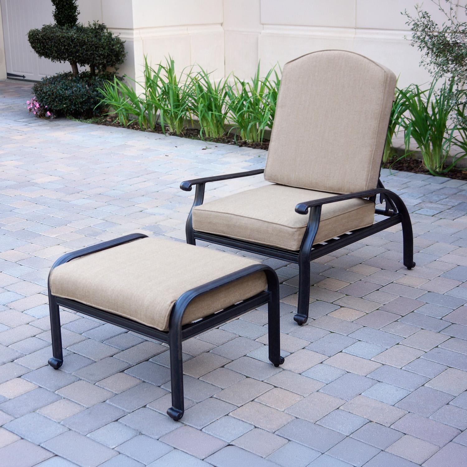 Elisabeth 2 Pc Cast Aluminum Seating Set w/ w/ Reclining Chair & Ottoman in Antique Bronze/Beige by Darlee