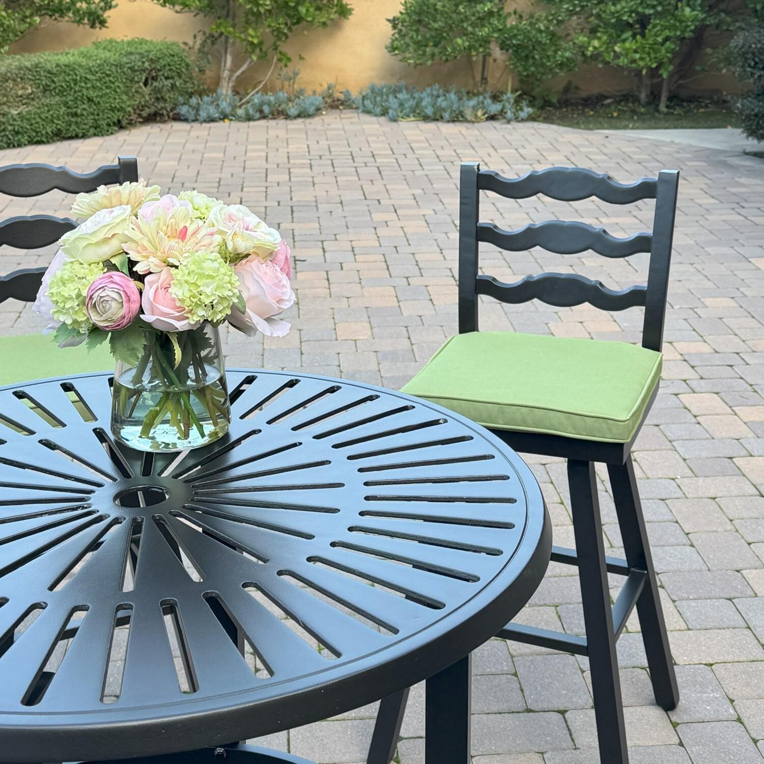 Aspen 5 Pc Aluminum Swivel Bar Height Bar Set in Green/Dark Brown by Darlee - Top View - Lifestyle thumbnail