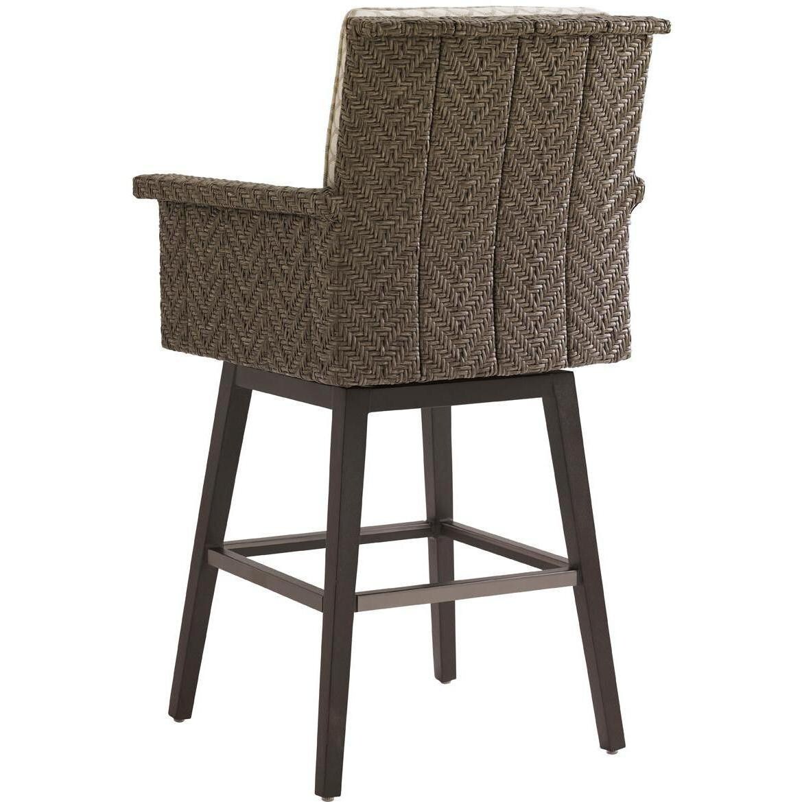 Tommy Bahama 3230-16SW Blue Olive Wicker Patio Swivel Bar Stool - Back thumbnail