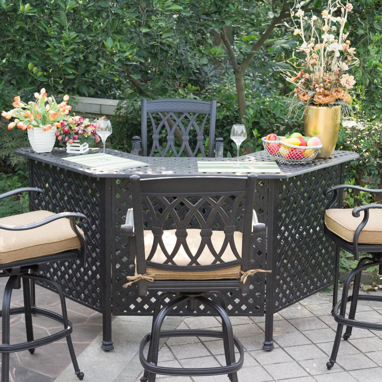 Darlee San Marcos 5 Piece Cast Aluminum Patio Party Bar Set With Swivel