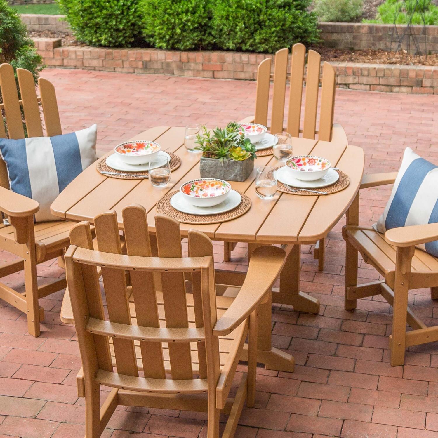 Pawleys Island Essentials Poly Lumber Patio Adirondack Dining Chair with Arms - Cedar - Back View thumbnail