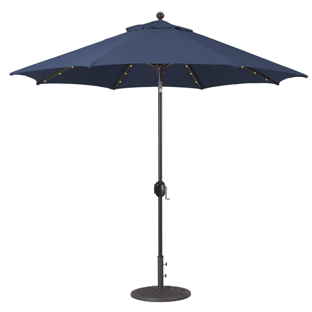 Galtech 9 Ft. Lighted LED Octagonal Aluminum Patio Market Umbrella W/ Crank Lift And Auto Tilt - Antique Bronze Frame W/ Sunbrella Canvas Navy Canopy