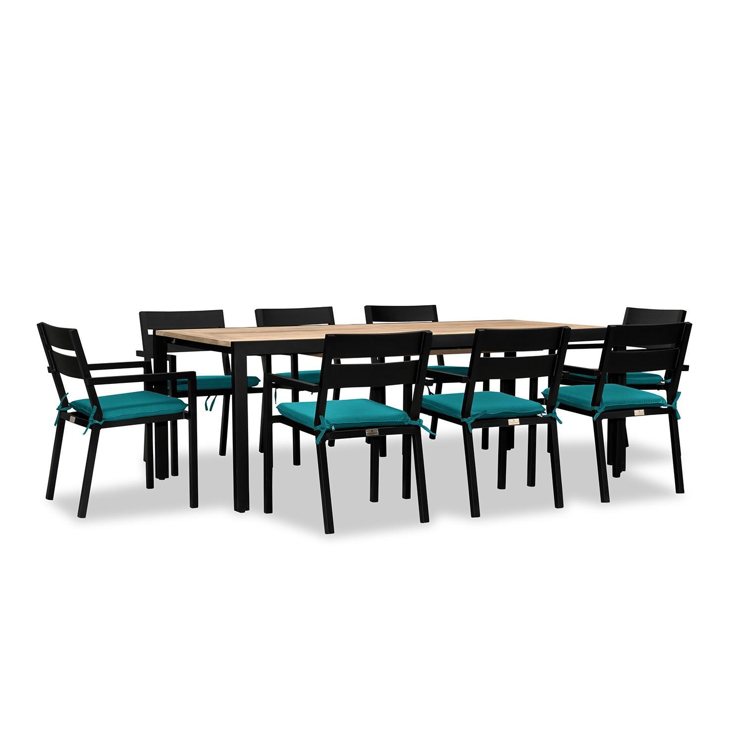 Calm Bay Communal 9 Pc Reclaimed Teak Extendable Dining Set in Black/Spectrum Peacock by Lakeview - White Background thumbnail