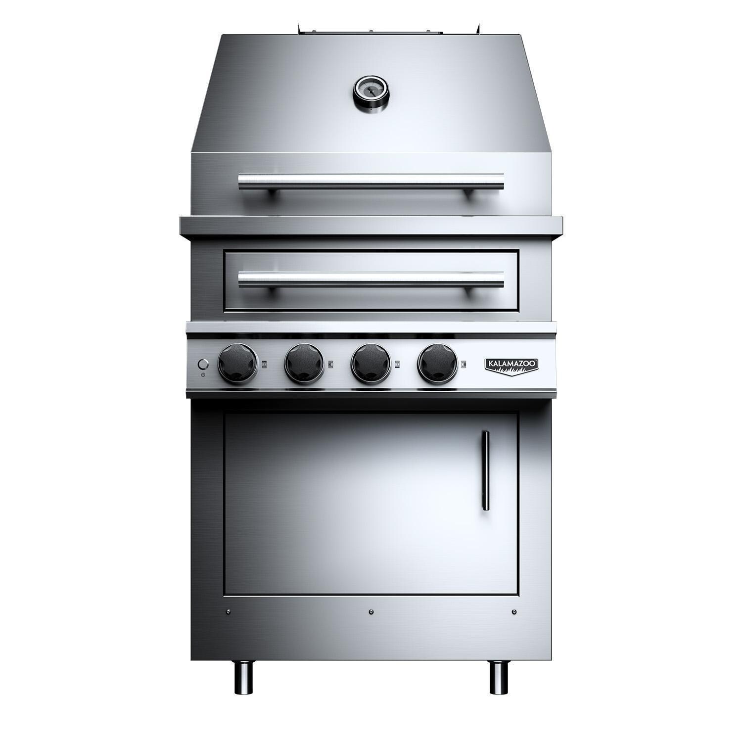 Kalamazoo K500HB Hybrid Fire Two Burner Built-In Bulk Propane Grill W/ Meat & Plancha Grill Surface Grates - Hood Closed - White Background thumbnail