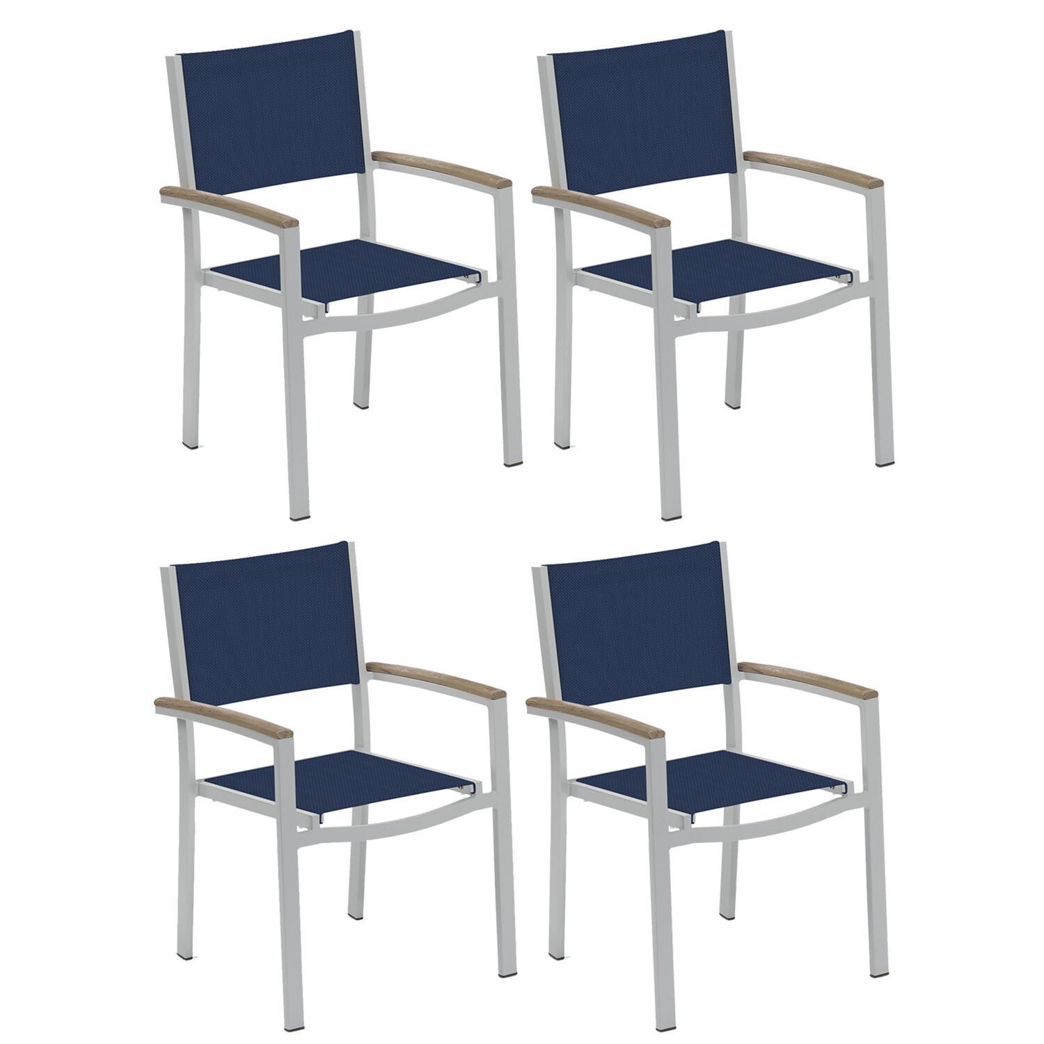 Travira 4 Pc Composite Sling & Aluminum Dining Chair W/ Vintage Tekwood Arm Caps in Flint/Ink Pen By Oxford Garden