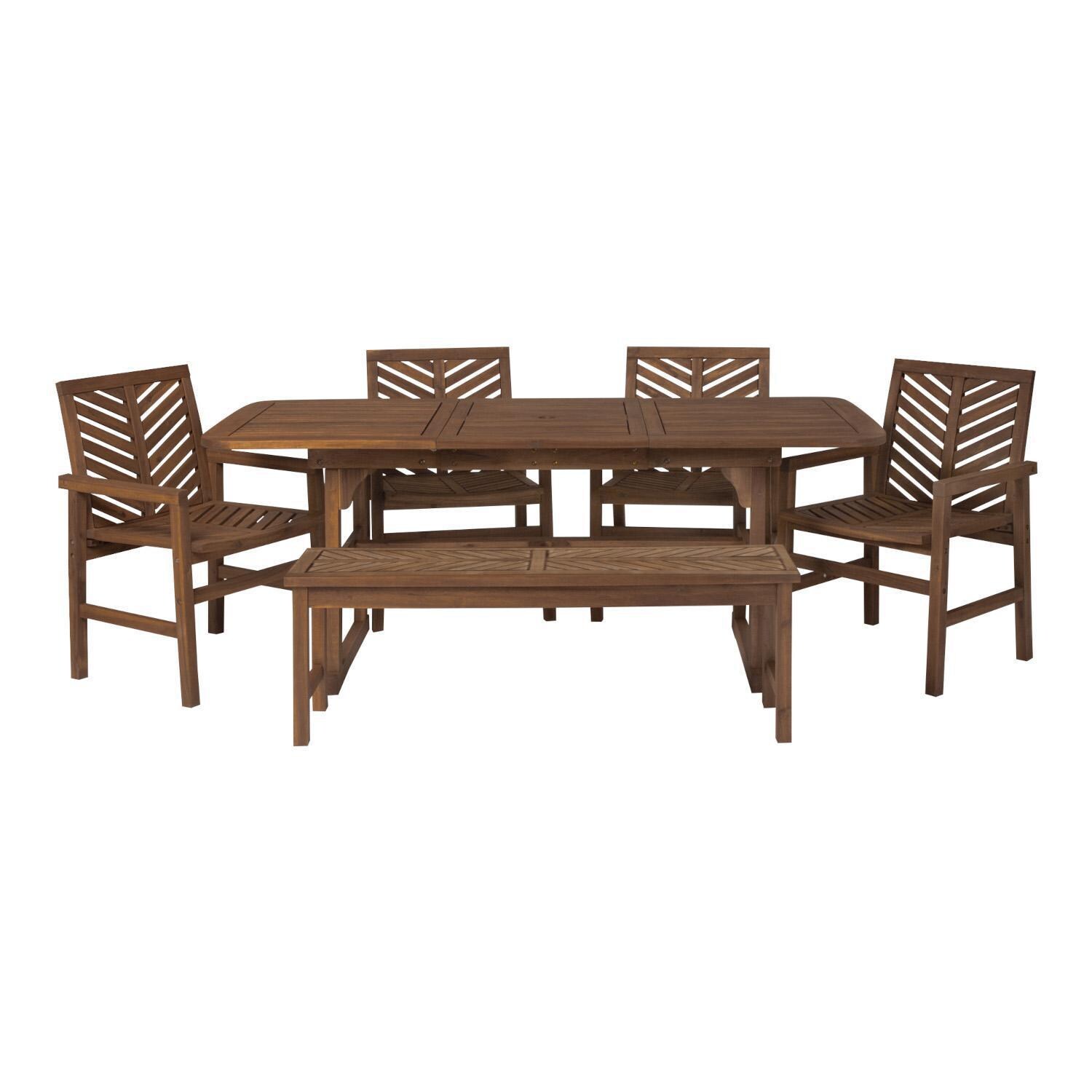 Ultimate Patio Wishlake 6 Piece Acacia Patio Dining Set W/ 55-79 X 35 Inch Extension Rectangular Table - Dark Brown - Extended View thumbnail
