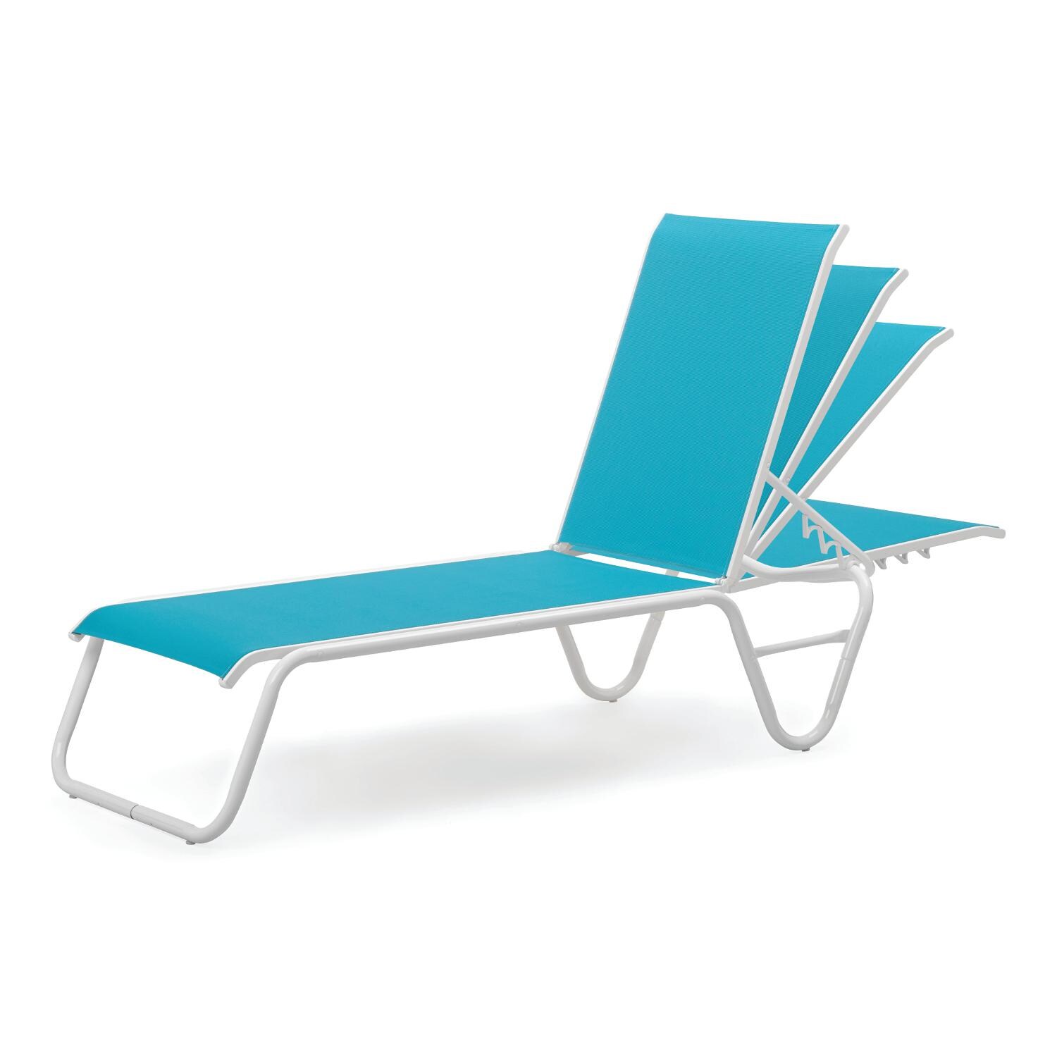 Gardenella Sling Four-Position Lay Flat Stacking Armless Chaise - Back Positions - Gloss White/Aqua thumbnail