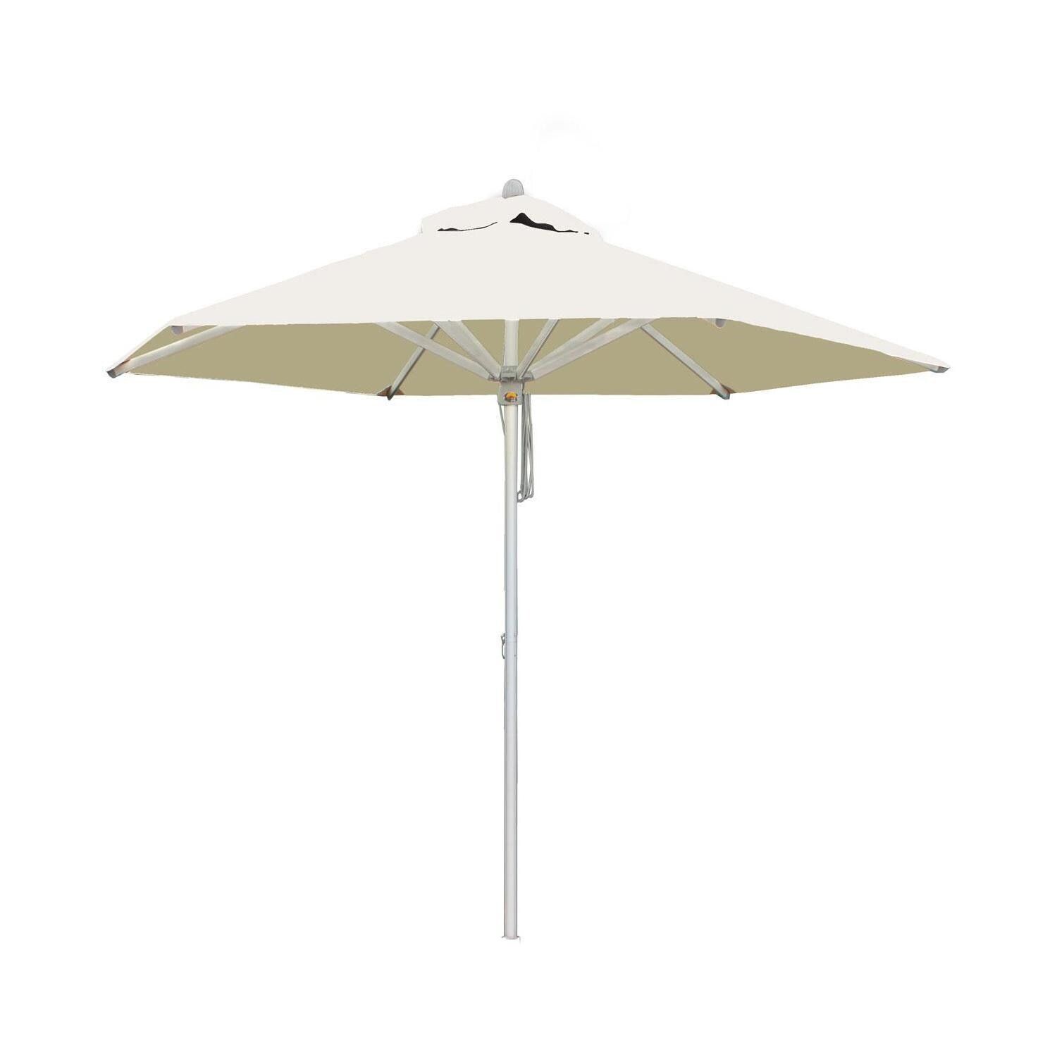 Bambrella 9 Ft. Hexagonal Aluminum Santa Ana Market Umbrella Set w/ 110lb Freestanding Base in Ecru - White Background thumbnail