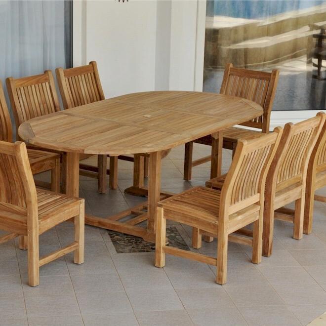 Bahama 9 Piece Teak Patio Dining Set W/ 63 X 47 Inch Oval Extension Table By Anderson Teak image