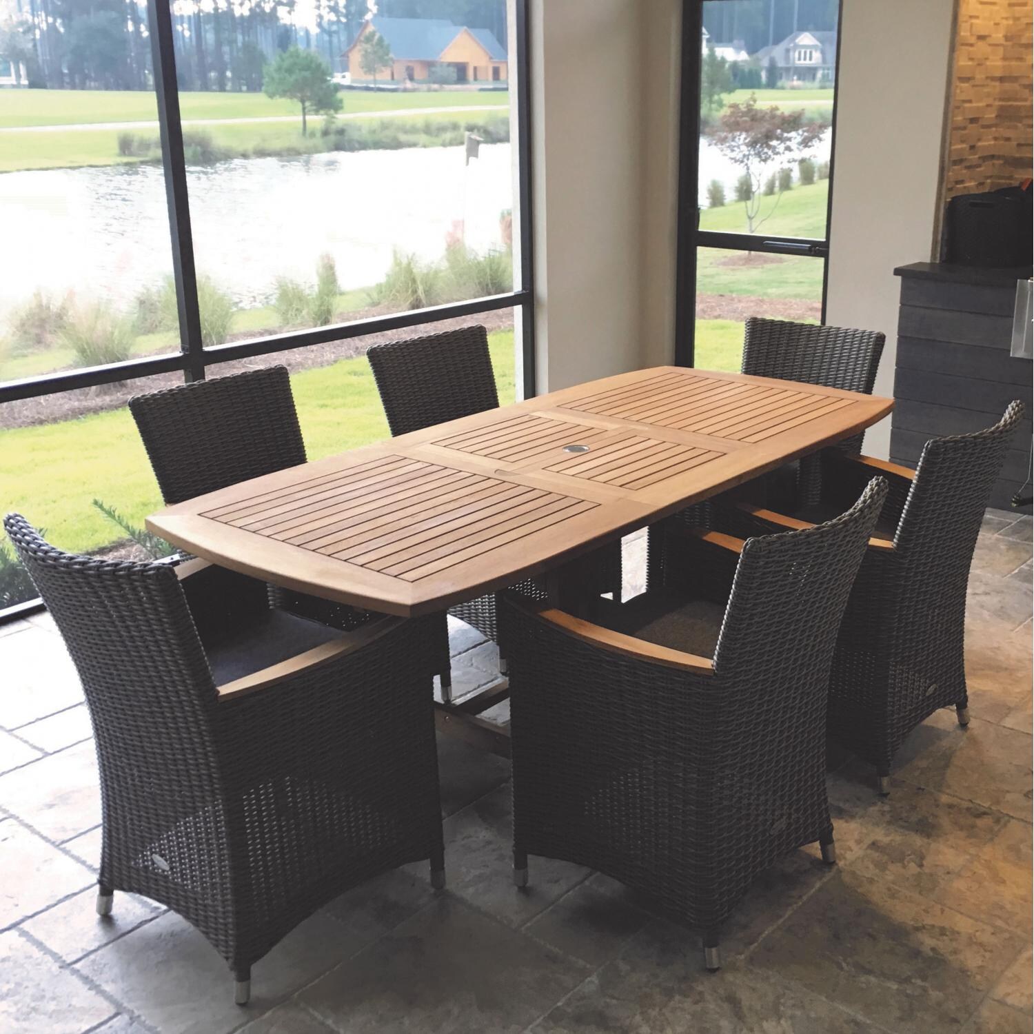 Royal Teak Collection Helena Wicker Patio Dining Chair - Black Wicker / White Cushion - On the Patio thumbnail