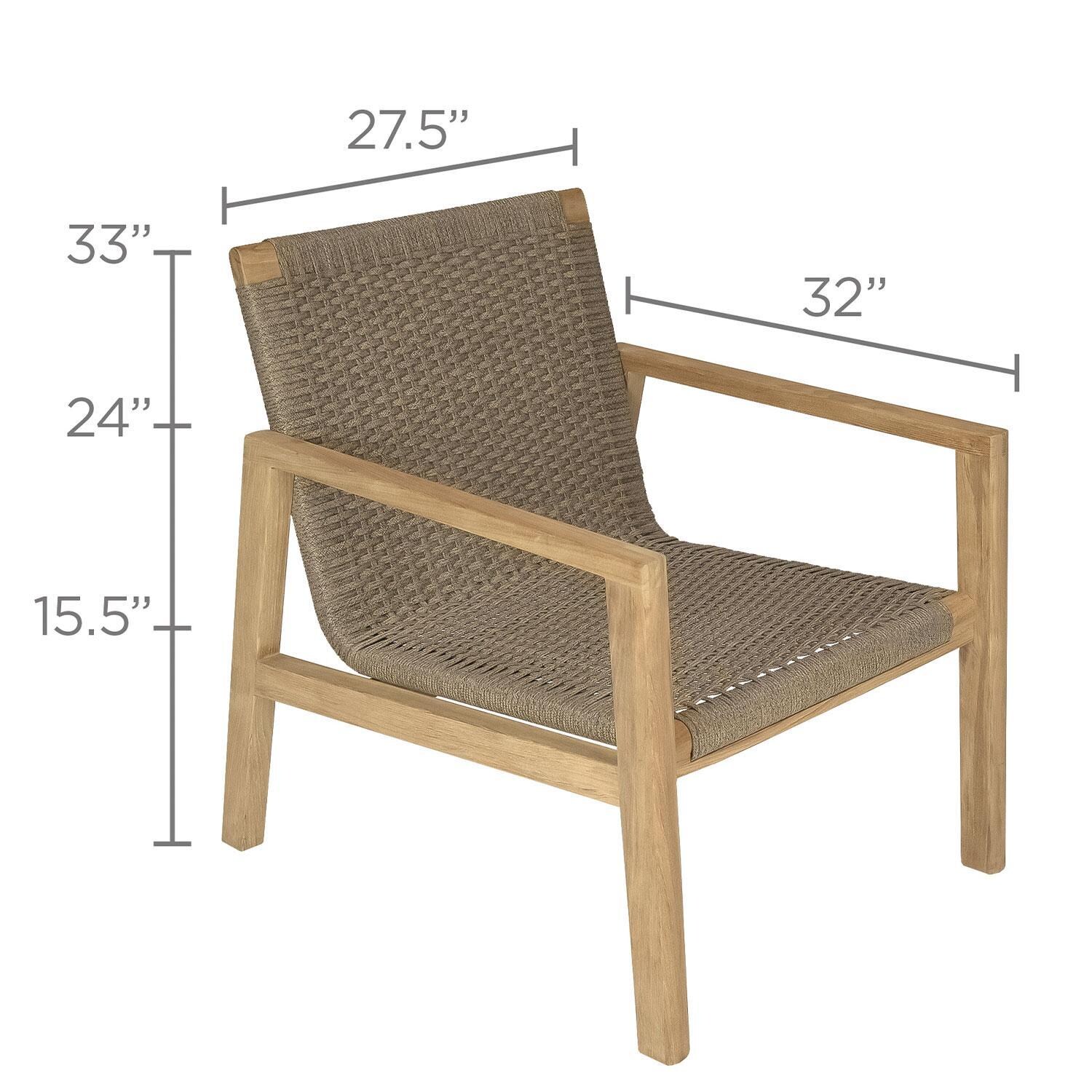 Admiral Rope Club Chair in Charcoal Grey by Royal Teak Collection - Dimensions (Shown in Brown Sand) - White Background thumbnail