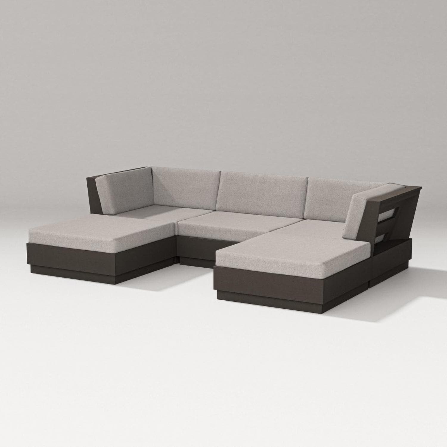 Elevate 5 Pc Recycled Plastic Double Chaise Sectional Seating Set in Vintage Coffee/Weathered Tweed By PW Designer Series